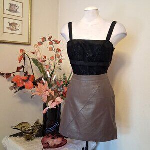 NWOT st-martins Light Brown Lined Genuine Leather Mini High Waist Short Skirt 12